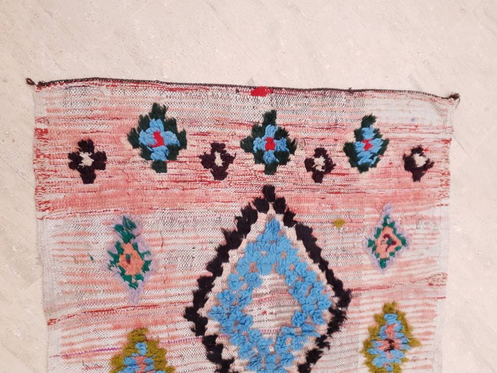 Vintage Moroccan Rug 3.5x9.5 boujaad runner rug blush pink rug living room rug hallway rug bedroom rug pink rug