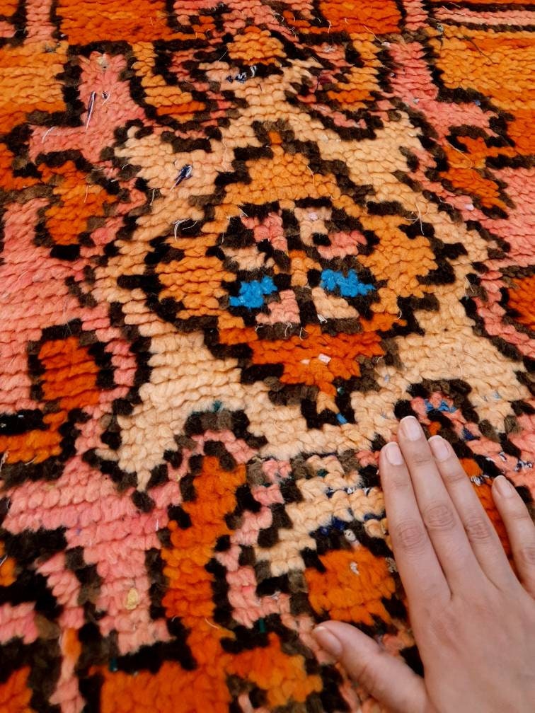 Vintage Boujaad Runner Rug: 2.5x9.8, Papaya Orange Berber Rug