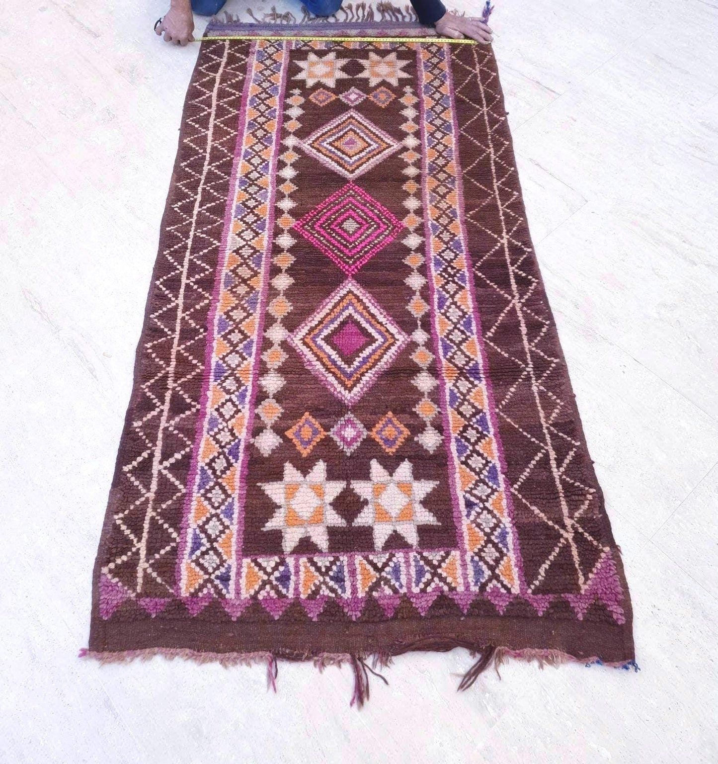 Vintage Morrocan Rug 3.2x6 Brown Purple Rug, Gorgeous Unique Boujaad rug, Brown tribal rug