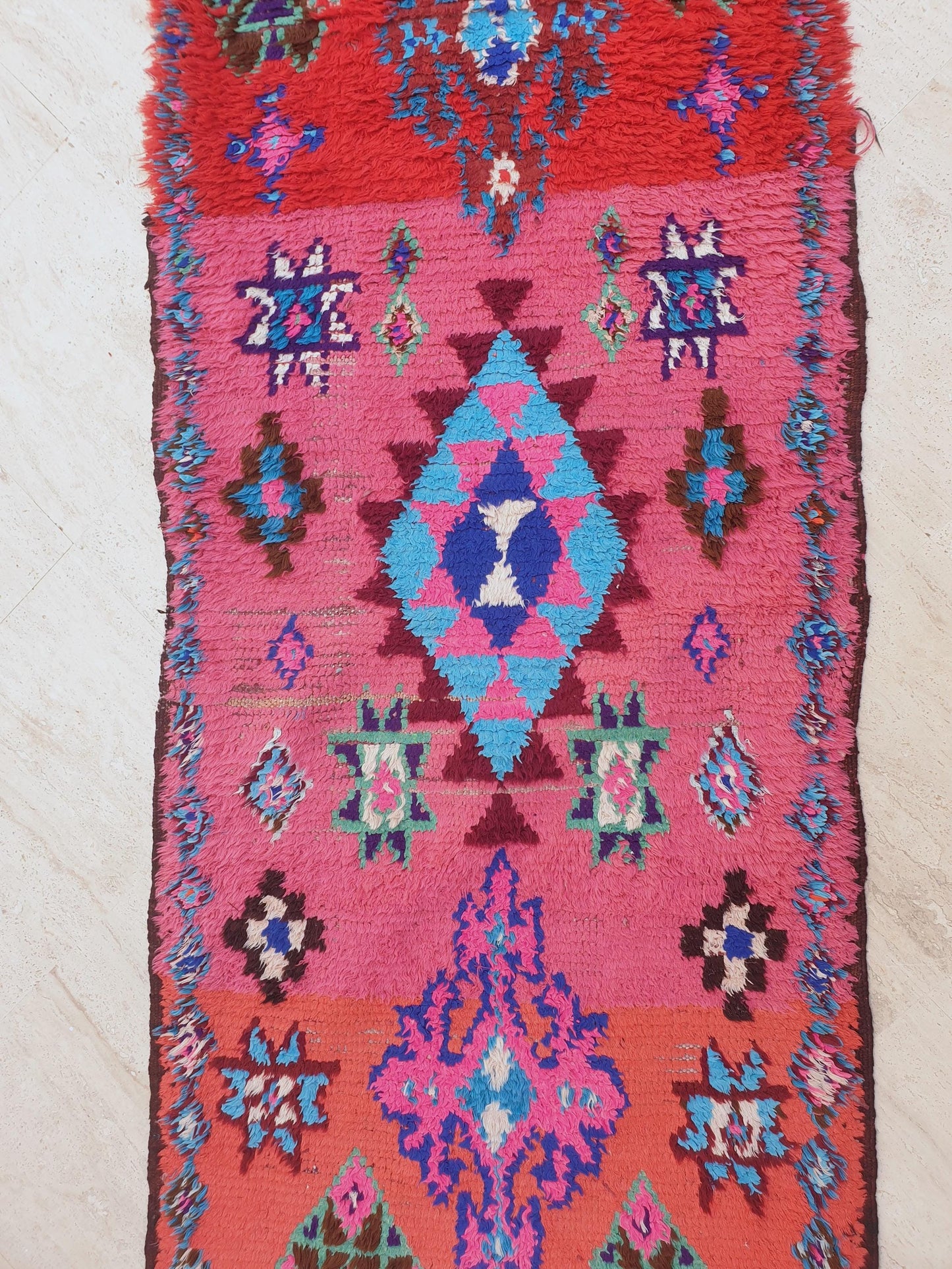 Vintage Hot Pink Moroccan Runner Rug 2.3x10 Azilal Berber Wool Rug