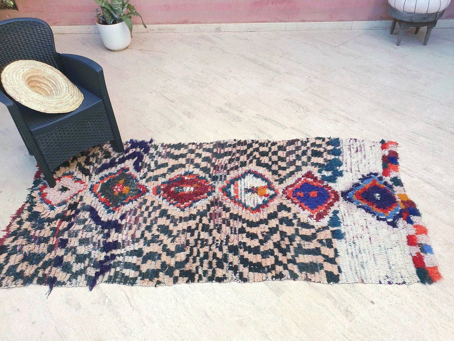 Vintage Moroccan rug 3.8x7.6 "Sahara" Unique Boujaad Rug Collector vintage boujad rug beni ourain rug