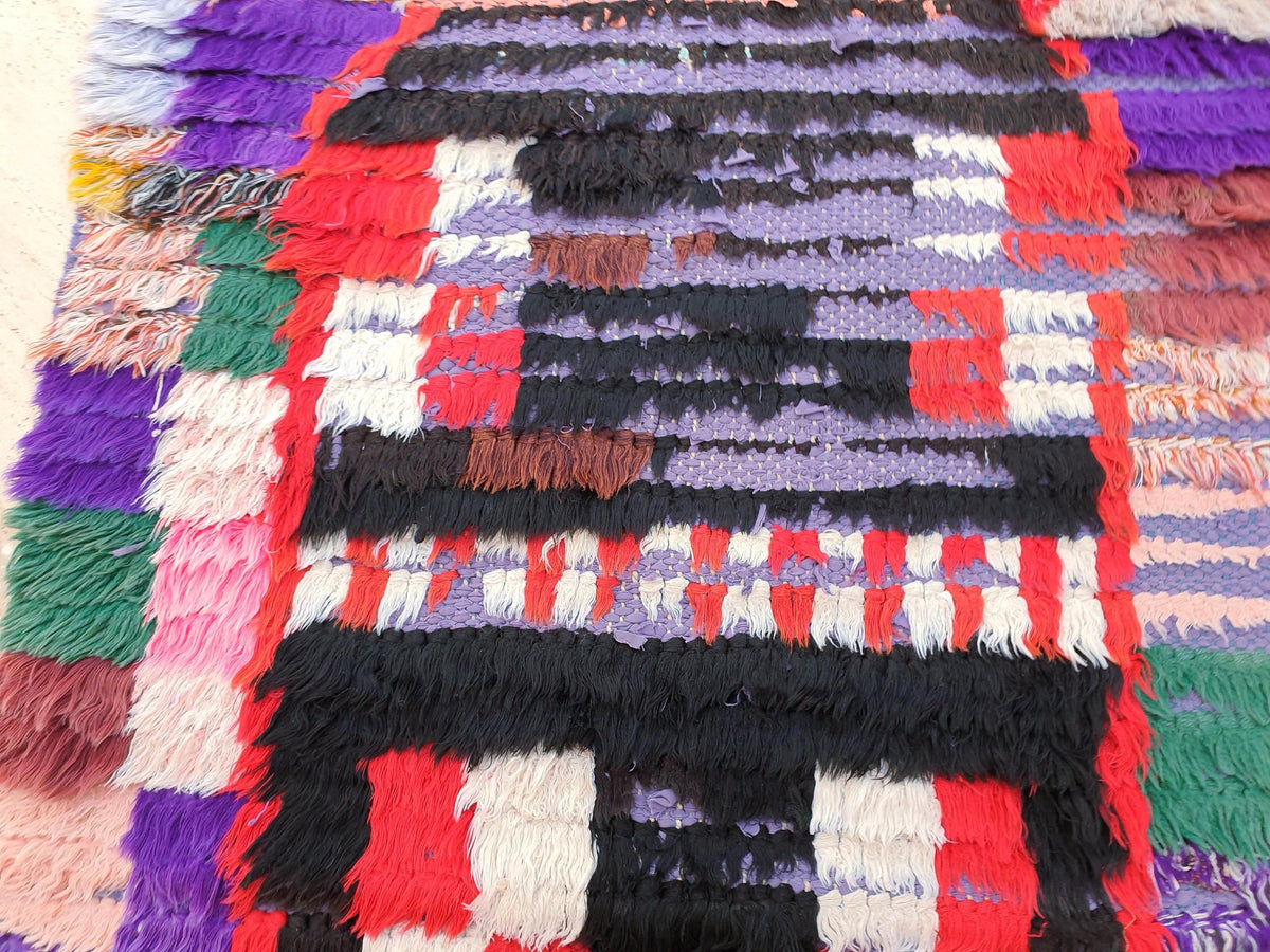 Vintage Moroccan Rug 2.2x7.6 Super Pretty Runner Rug | Boujaad Rug  | Antique Berber Boucherouite Rug | Hallway Rug | Vintage Entry way Rug