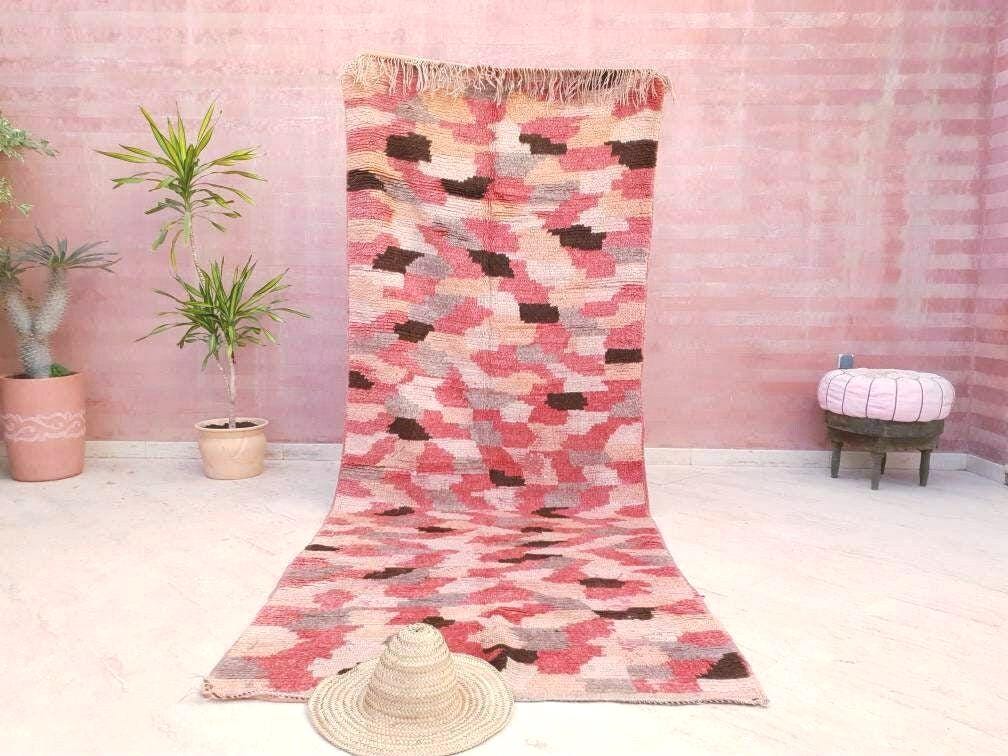 Vintage Moroccan rug 4.1x10.5 Stunning Boujaad rug, Checkered Boujad Rug, blush warm tones muted rug  living room rug