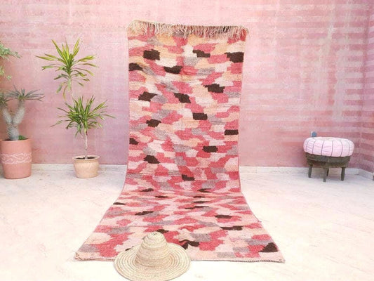 Vintage Moroccan rug 4.1x10.5 Stunning Boujaad rug, Checkered Boujad Rug, blush warm tones muted rug  living room rug