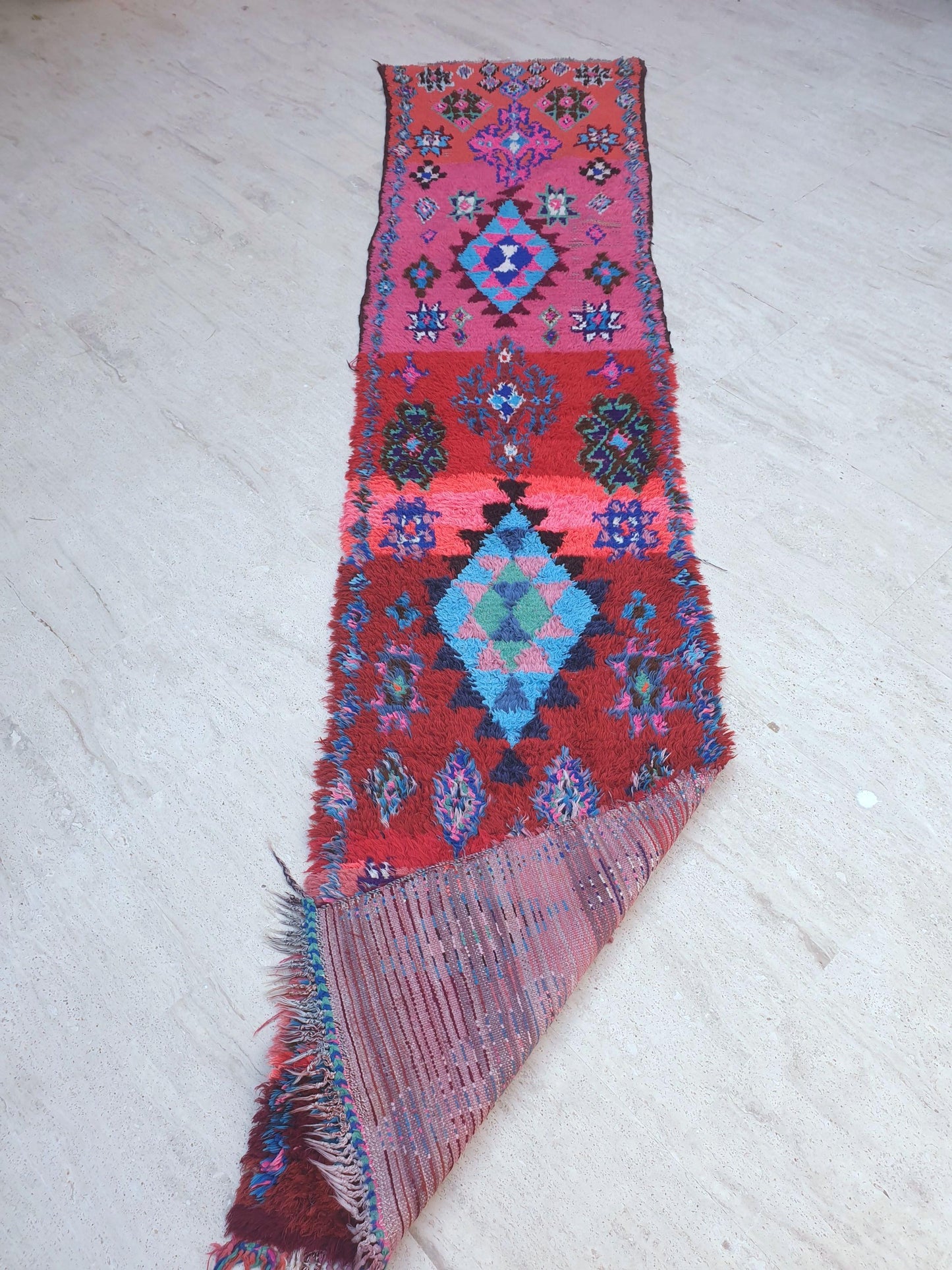 Vintage Hot Pink Moroccan Runner Rug 2.3x10 Azilal Berber Wool Rug