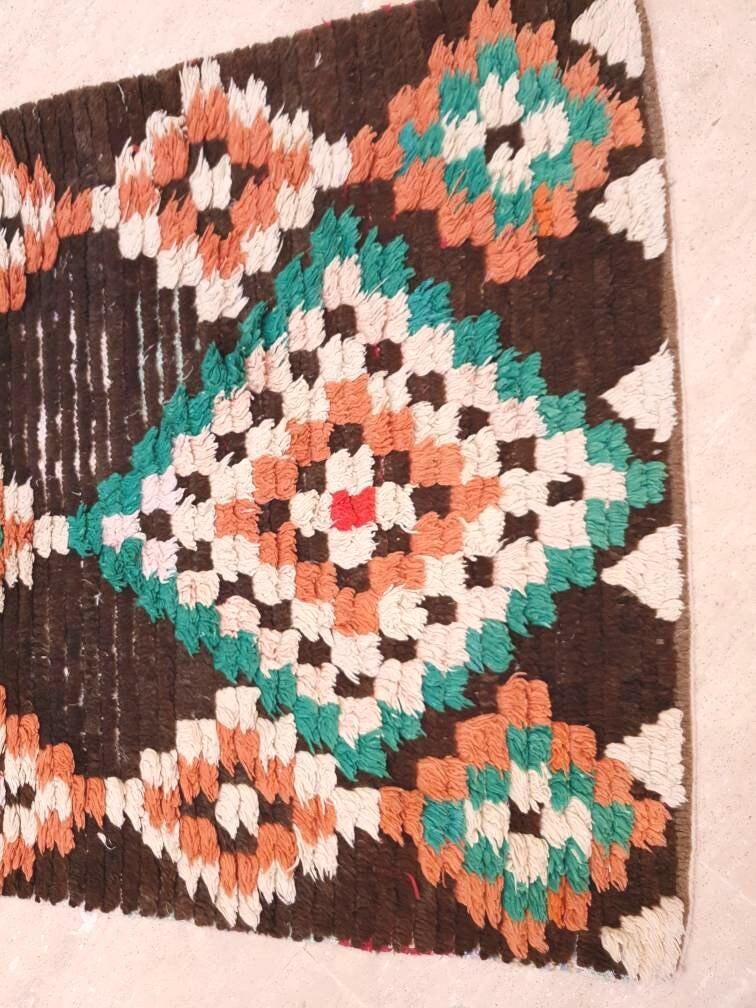 Vintage Moroccan Rug 2.6x9.2 Brown Boho retro runner Rug Morrocan rug  bedroom rug, living room rug boujaad accent rug