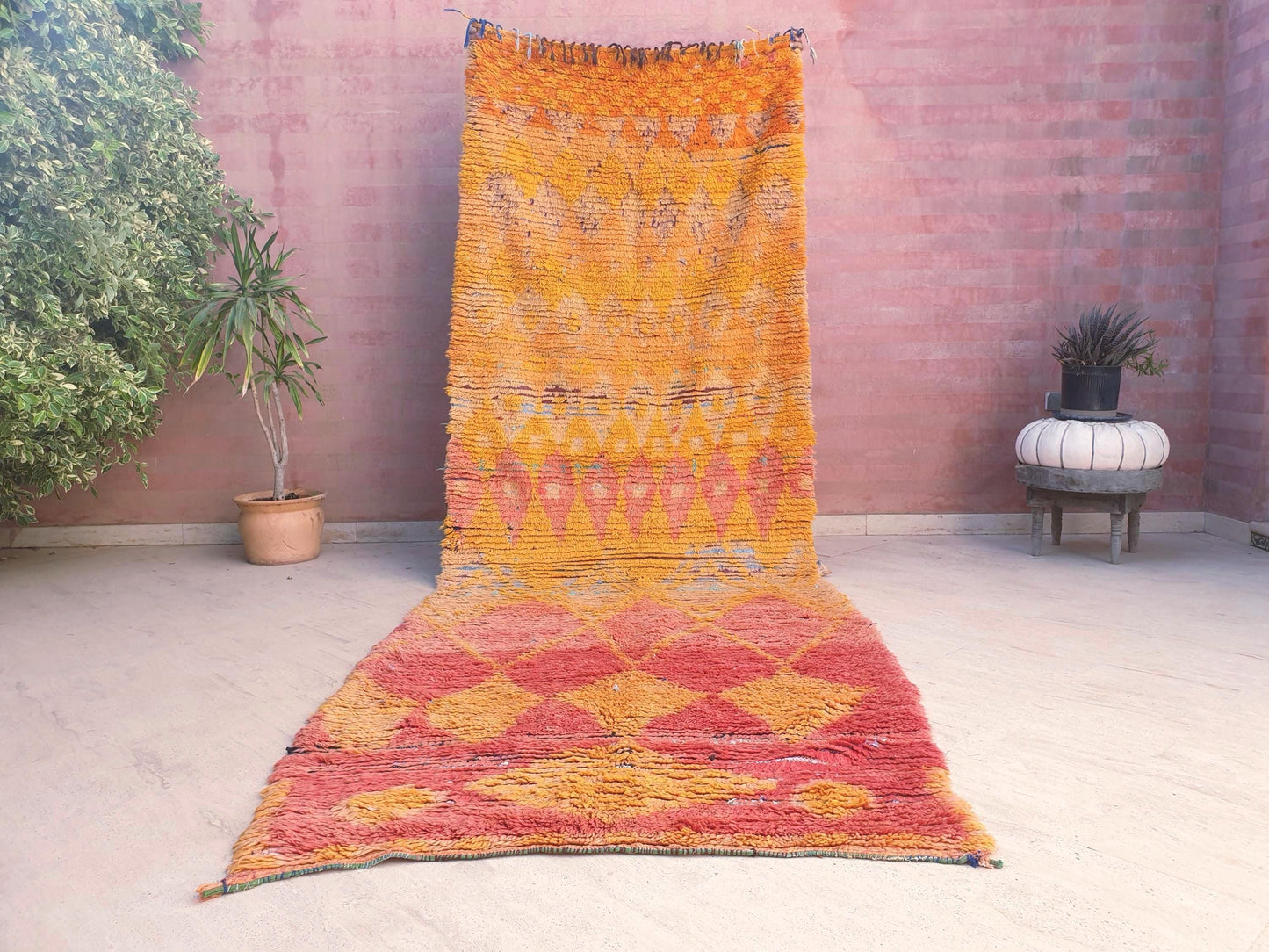 Vintage Boujaad Runner Rug, 4.2x12.1, Handwoven Moroccan Wool Rug