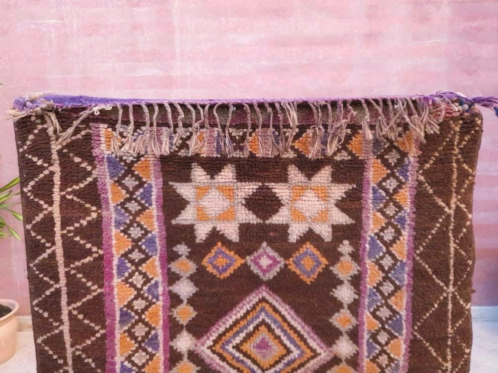 Vintage Morrocan Rug 3.2x6 Brown Purple Rug, Gorgeous Unique Boujaad rug, Brown tribal rug