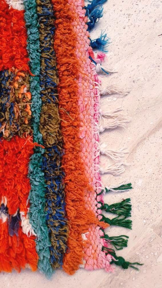 Vintage Orange Red Moroccan Rug 2.9x7.1 Unique Berber Azilal Rug