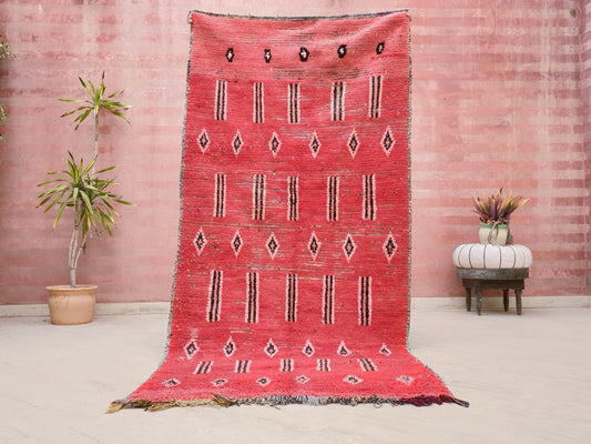 Vintage Moroccan Rug, Coral Blush Boujaad Wool Runner (4x8.7 ft)