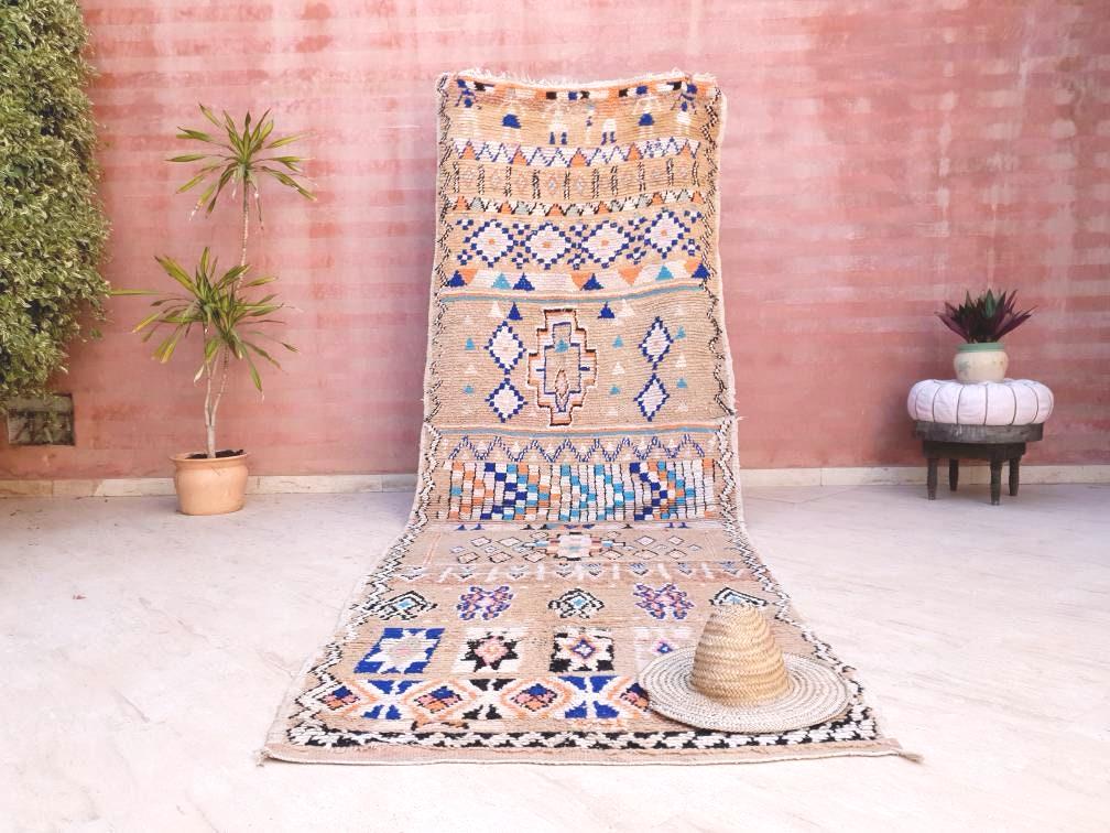 Gorgeous Vintage Moroccan Rug 4.1x12.2 marvelous pastels beige rug Boujaad rug large berber rug