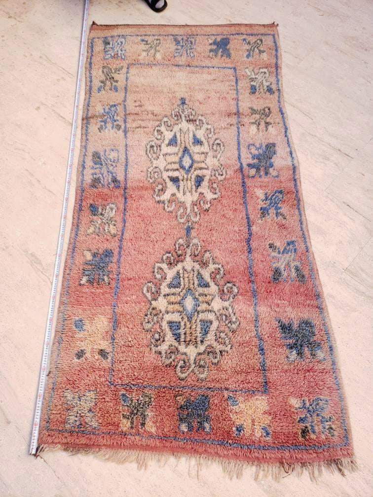 Vintage Moroccan Rug 3.8x7.7 Gorgeous Boujaad rug "Mystic Butterfly" Blush Peach boujad rug  blush pastels