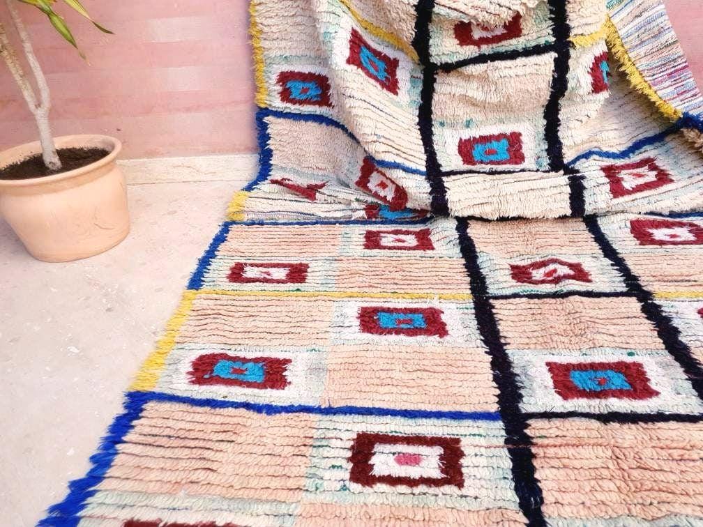 Vintage Moroccan Rug | 5.2x8.2 Stunning Boujaad rug Unique blush rug pastels  rug boujaad living room berber rug