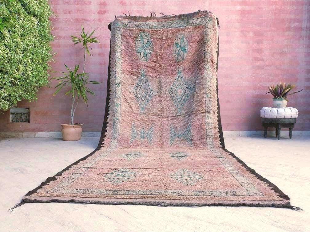 Gorgeous Vintage Moroccan Rug 5.2x11.3 marvelous pastels beige teal rug Boujaad rug large berber peach boujad rug