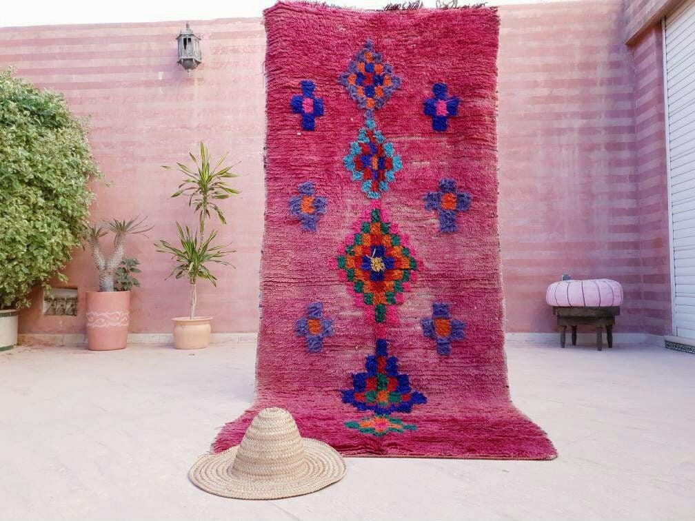 Vintage Moroccan rug 3.5x8.5 | incredible blush Boujaad rug | morrocan Boujad rug | antique area rug | Entry hallway rug
