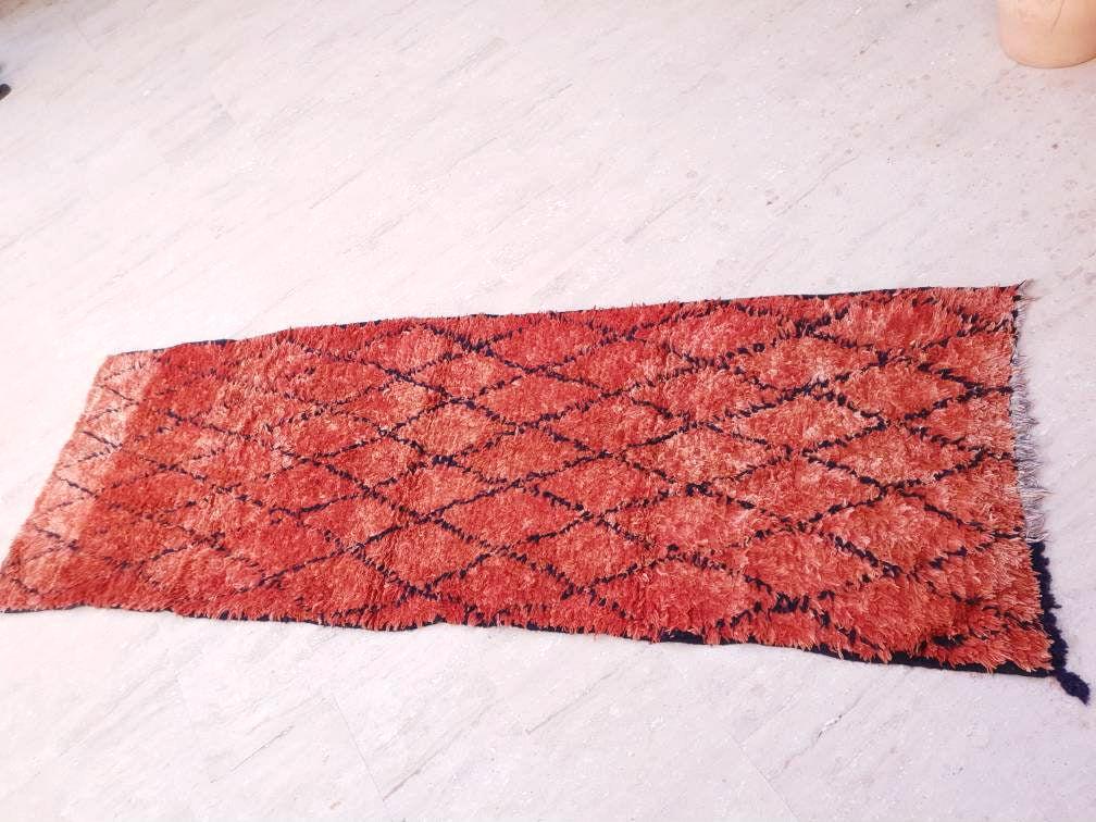 Vintage Fire Red Boujaad Moroccan Rug, Hallway Runner 2.9x8.2