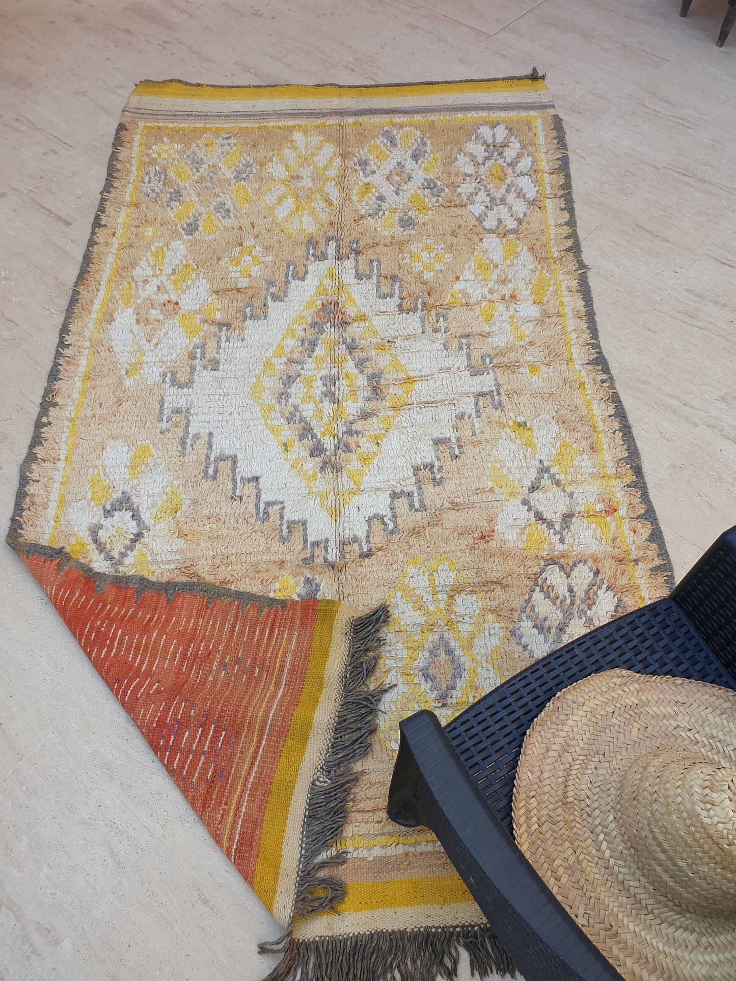 Stunning Moroccan rug 5x8.8 Rare Antique Yellow Gray Vintage Boujad rug Authentic  Morrocan Tribal Saffron rug