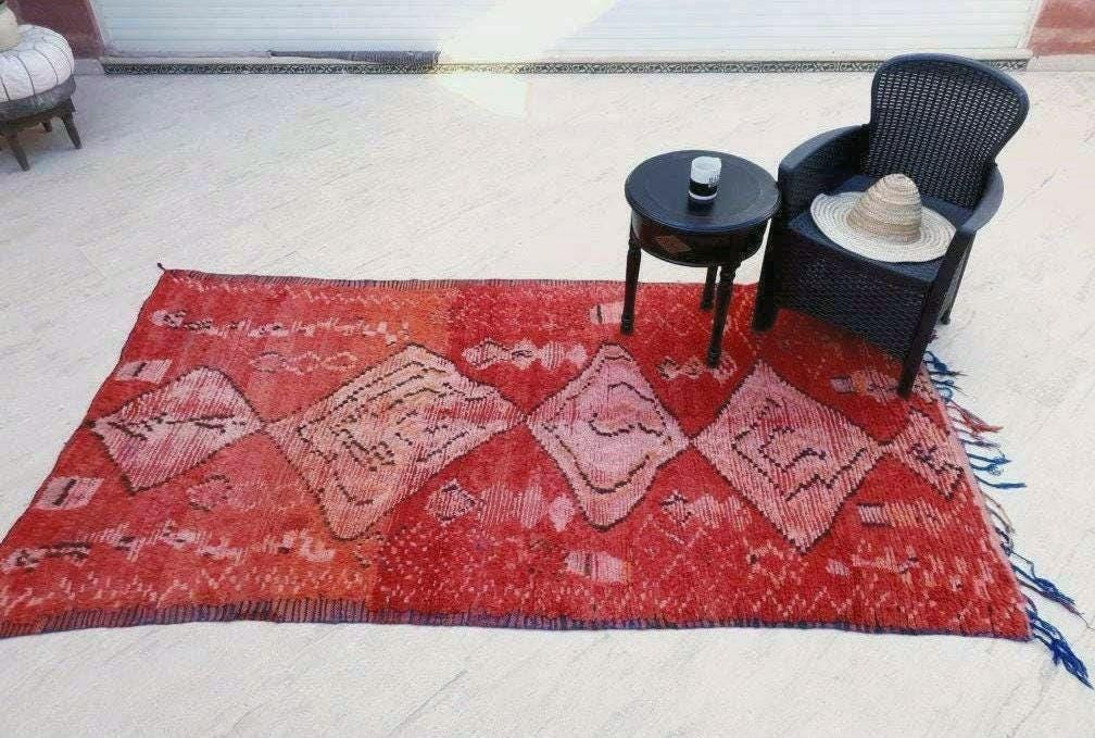 Vintage Moroccan rug 5x8.7 Precious boujaad rug blush red carpet, Incredible Unique tribal living room rug