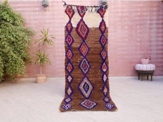 Gorgeous Vintage Moroccan runner rug 2.8x7.7 Unique offwhite brown hallway rug, brown cream boujaad rug, Azilal rug