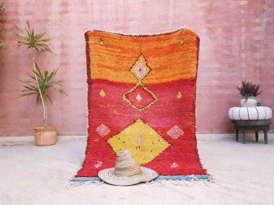 Vintage Moroccan rug 3.5x5.4 Gorgeous tribal rug "Sunshine"  bedroom rug, living room rug, colorful boucherouite rug