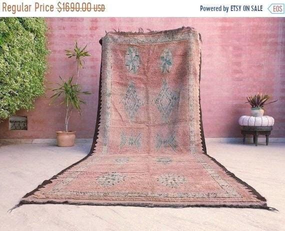 Gorgeous Vintage Moroccan Rug 5.2x11.3 marvelous pastels beige teal rug Boujaad rug large berber peach boujad rug
