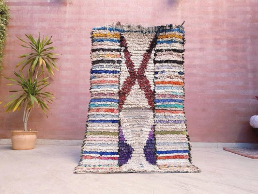Vintage Moroccan rug 3.5x6 Beautiful Boucherouite Rug | Unique Colorful Abstract boujaad colorful entryway rug