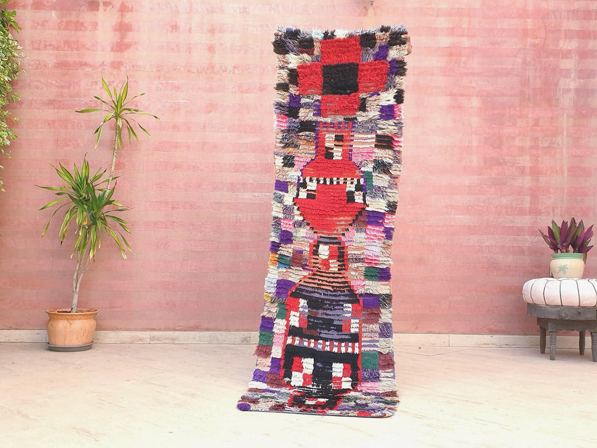 Vintage Moroccan Rug 2.2x7.6 Super Pretty Runner Rug | Boujaad Rug  | Antique Berber Boucherouite Rug | Hallway Rug | Vintage Entry way Rug