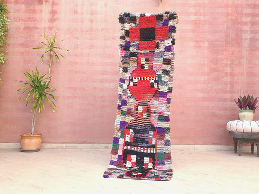 Vintage Moroccan Rug 2.2x7.6 Super Pretty Runner Rug | Boujaad Rug  | Antique Berber Boucherouite Rug | Hallway Rug | Vintage Entry way Rug