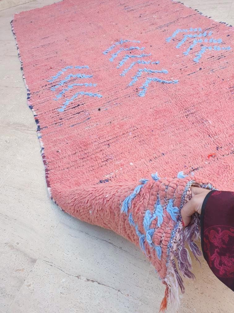 Vintage Moroccan Rug 4.1x9.2 gorgeous Pink rug Boujaad rug Tribal berber rug boujad rug Cyan Pink berber rug