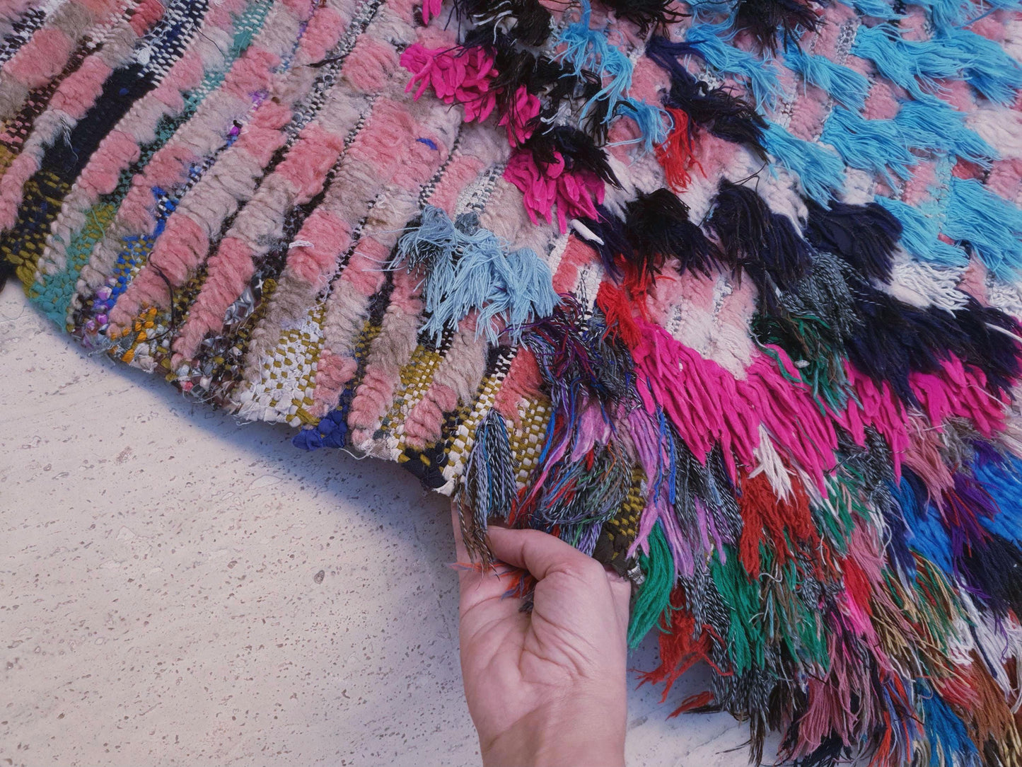 Super Pretty Moroccan Rug 2.7x6.8 Color-Burst Boujaad Runner, playful pink  checkered rug, Festive boucherouite art rug, Unique colorful
