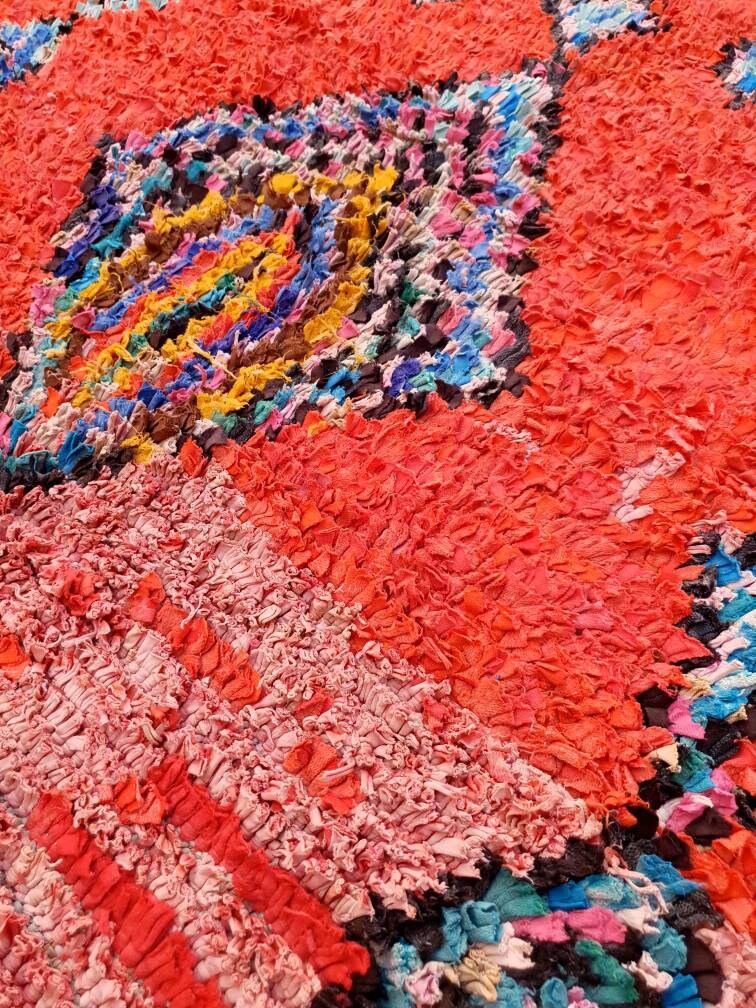 Vintage Red Moroccan Boucherouite Rug, 5x7.7 Berber Rug