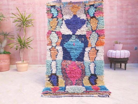 Vintage Moroccan rug 3.2x5.7 Runner rug | Unique Colorful Abstract boucherouite rug hallway rug boujaad colorful rug, Unique entryway rug