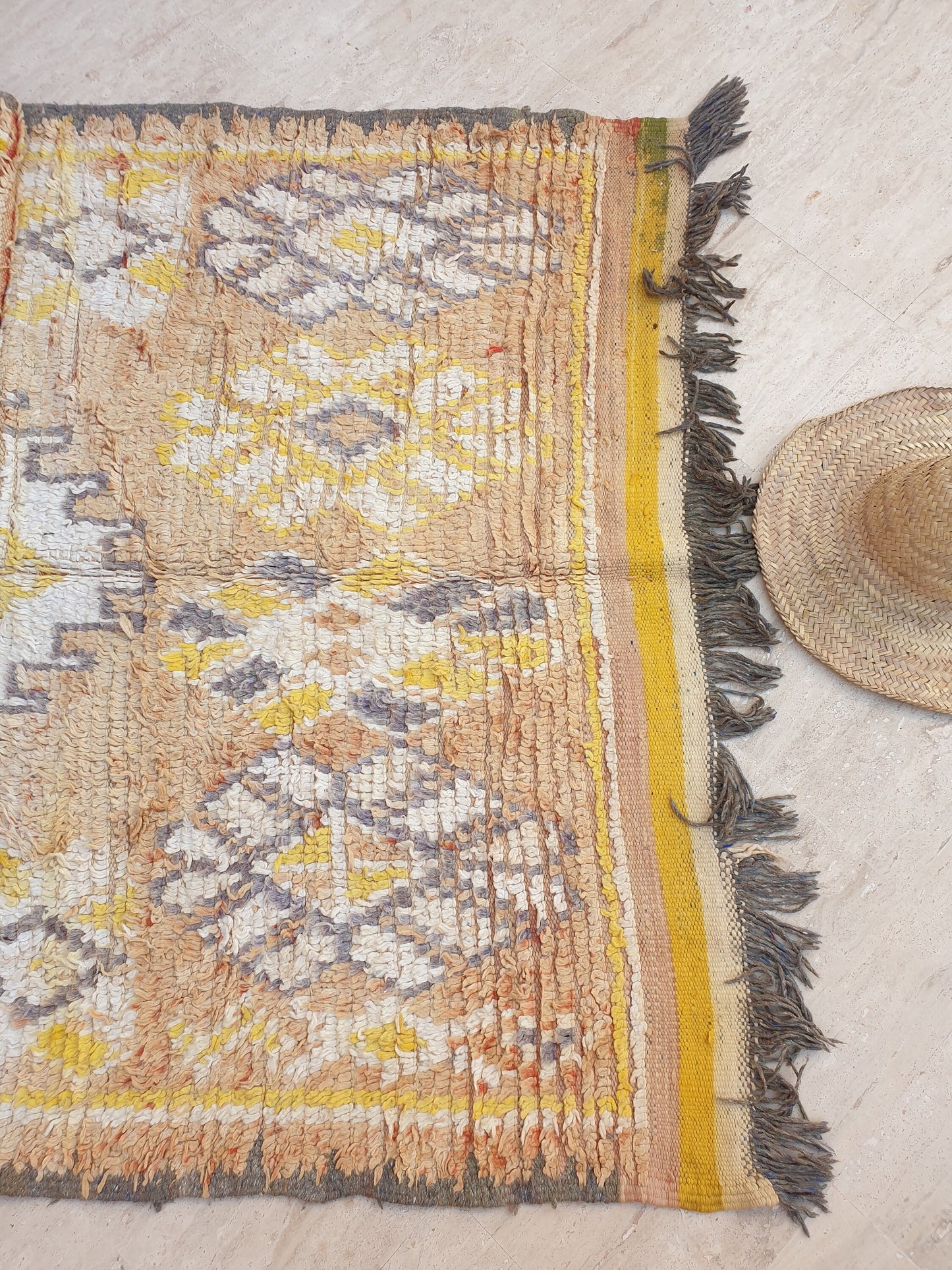 Stunning Moroccan rug 5x8.8 Rare Antique Yellow Gray Vintage Boujad rug Authentic  Morrocan Tribal Saffron rug