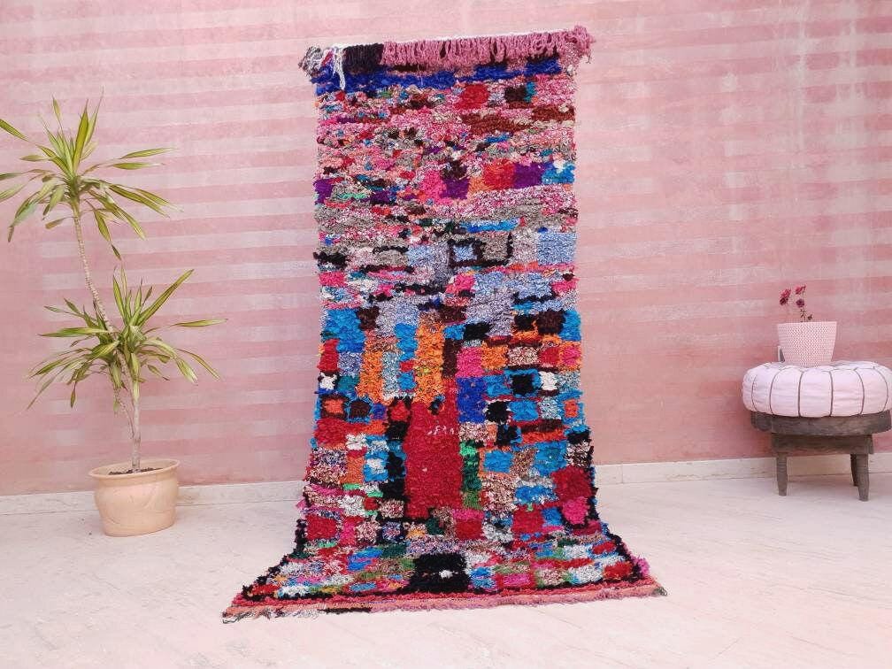 Gorgeous Moroccan Runner Rug 3.3x7.6 Super Pretty Boucherouite rug, Abstract Colorful Hallway rug Artistic Rug Authentic Antique Rug