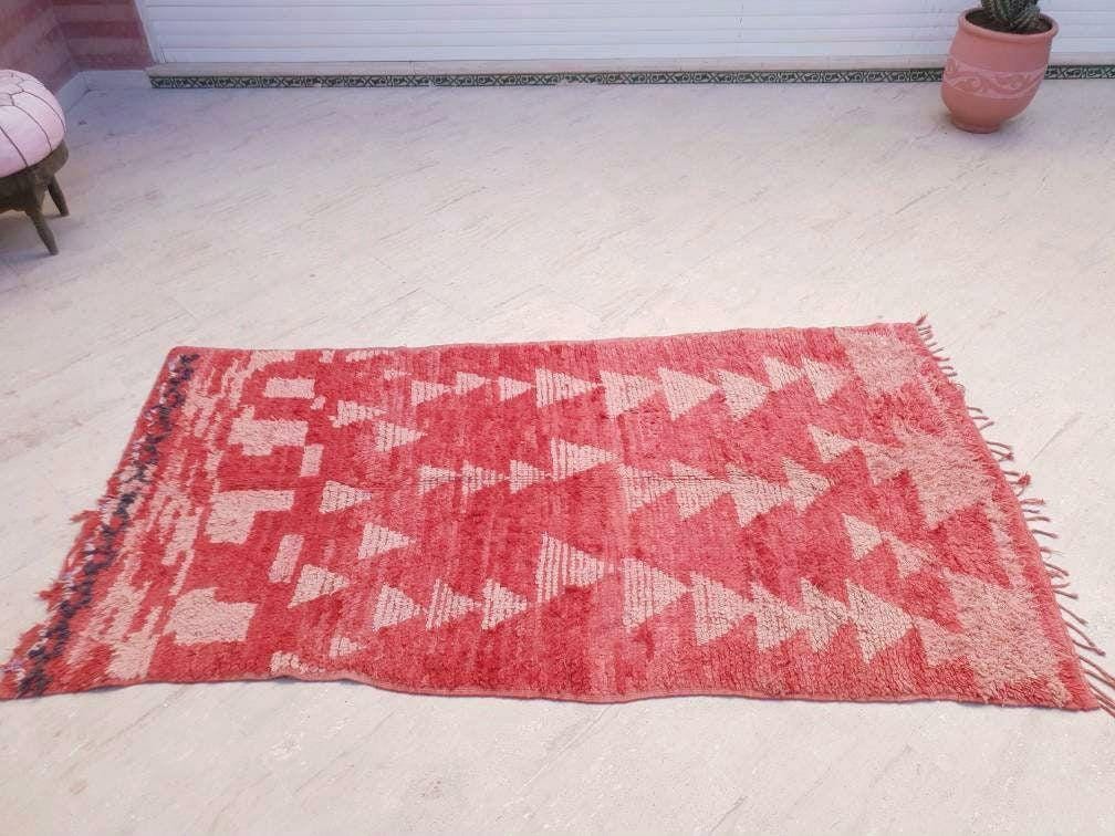 Vintage Moroccan rug 4x7.5 Stunning Blush Red Boujaad rug | Blush Abstract rug | bedroom  handmade wool rug