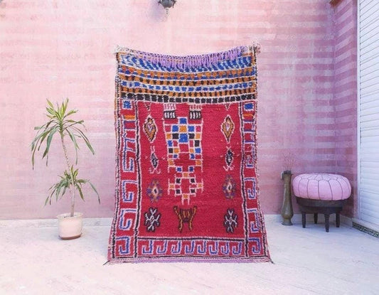Vintage Red Moroccan Rug 4x6, Fine Berber Azilal Rug
