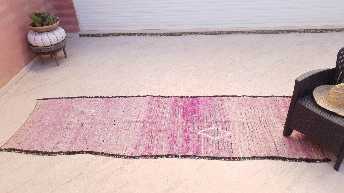 Vintage Moroccan Runner Rug 3.2x10  Gorgeous Boujaad Rug "Purple Dream" Runner rug Blush mauve Lavender rug
