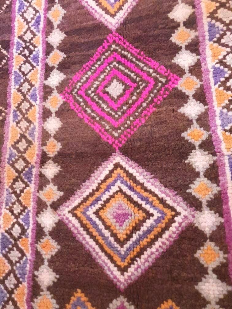 Vintage Morrocan Rug 3.2x6 Brown Purple Rug, Gorgeous Unique Boujaad rug, Brown tribal rug
