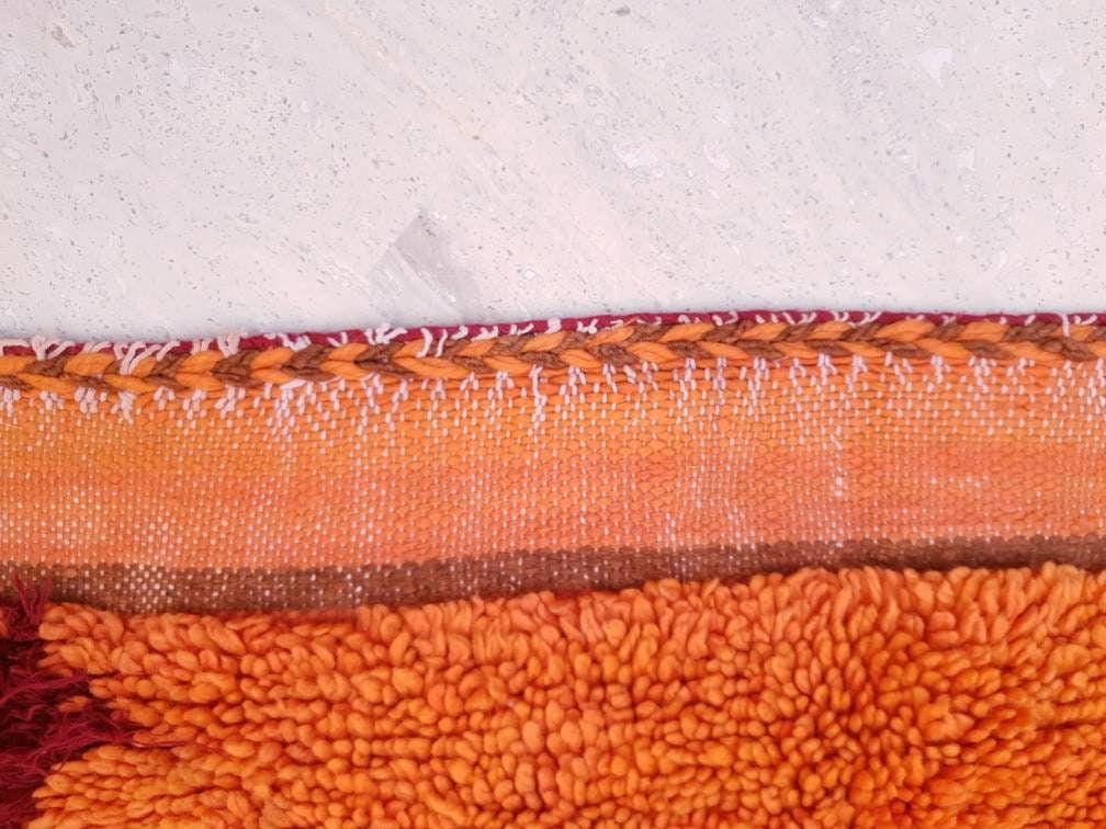 Vintage Moroccan Rug 4.7x8.3 stunning orange papaya boujaad rug, Vintage Beni Ourain Rug bedroom rug, living room rug