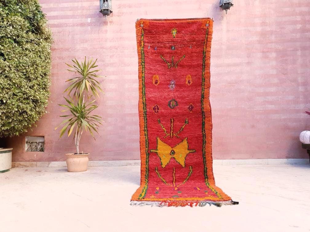 Vintage Moroccan Rug 2.6x8 Gorgeous Abstract Runner Rug, Unique Red Berber boujaad rug bedroom rug, living room rug be
