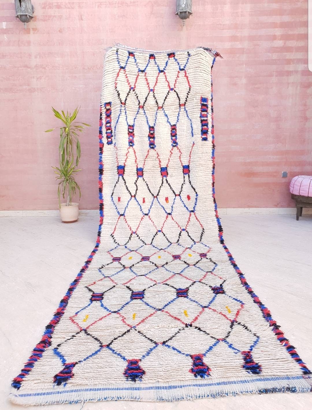 Vintage Moroccan Azilal Rug, Large Tribal Bedroom Rug (4.25x13 ft)