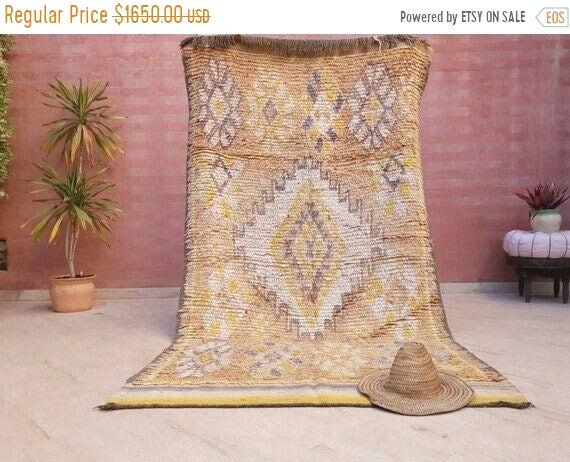 Stunning Moroccan rug 5x8.8 Rare Antique Yellow Gray Vintage Boujad rug Authentic  Morrocan Tribal Saffron rug