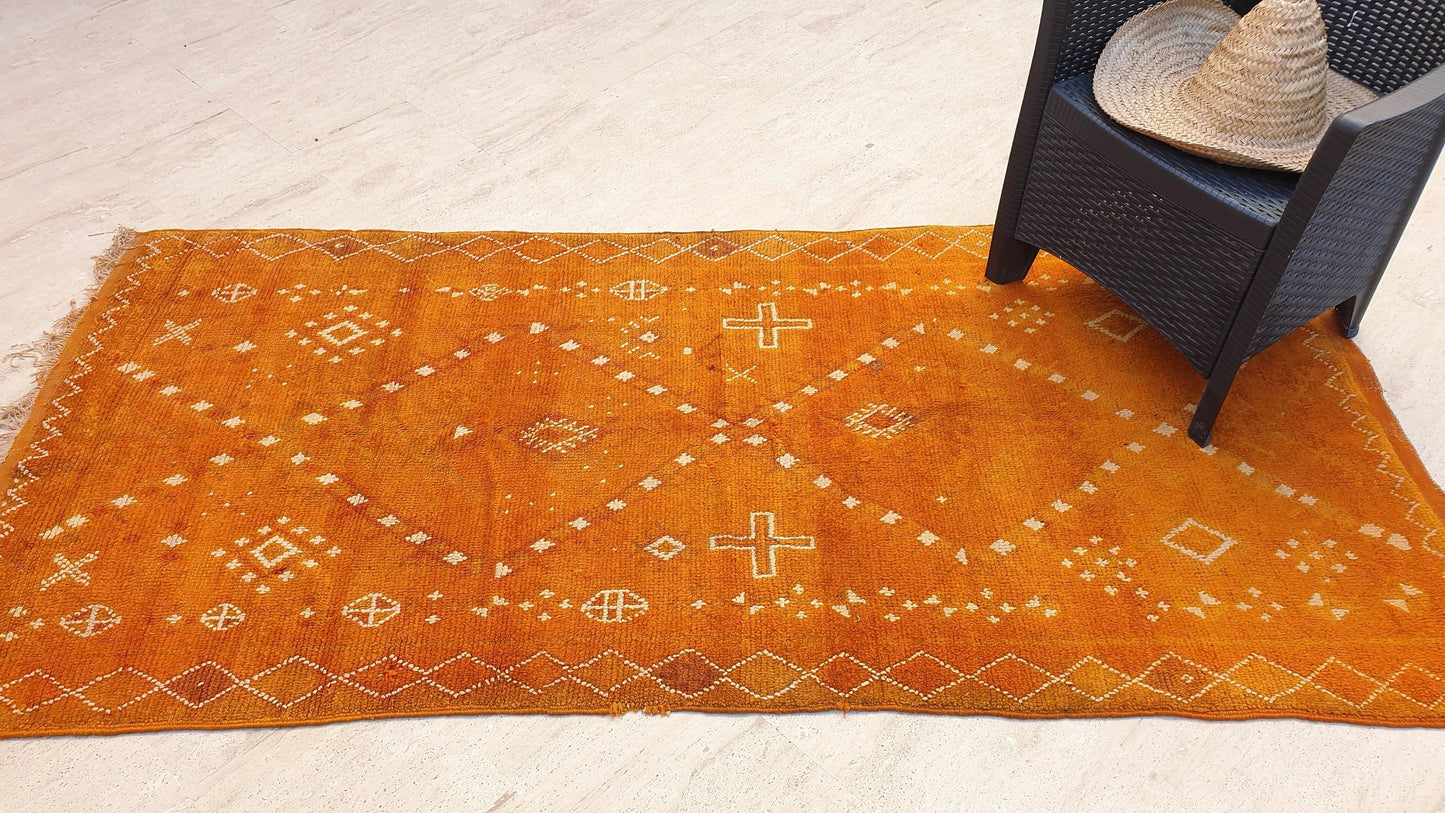 Stunning Vintage moroccan rug 3.8x7.8 Saffron Berber rug,  Curcuma vintage boujaad rug, unique tribal rug