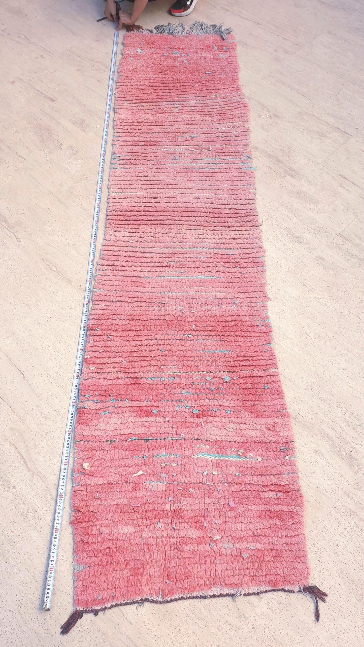 Gorgeous Vintage Moroccan RunnerRug 2.2x9 Pink Boujaad Rug | Pink Panther | Hallway Rug | Vintage Bedroom Rug | peach wool Rug
