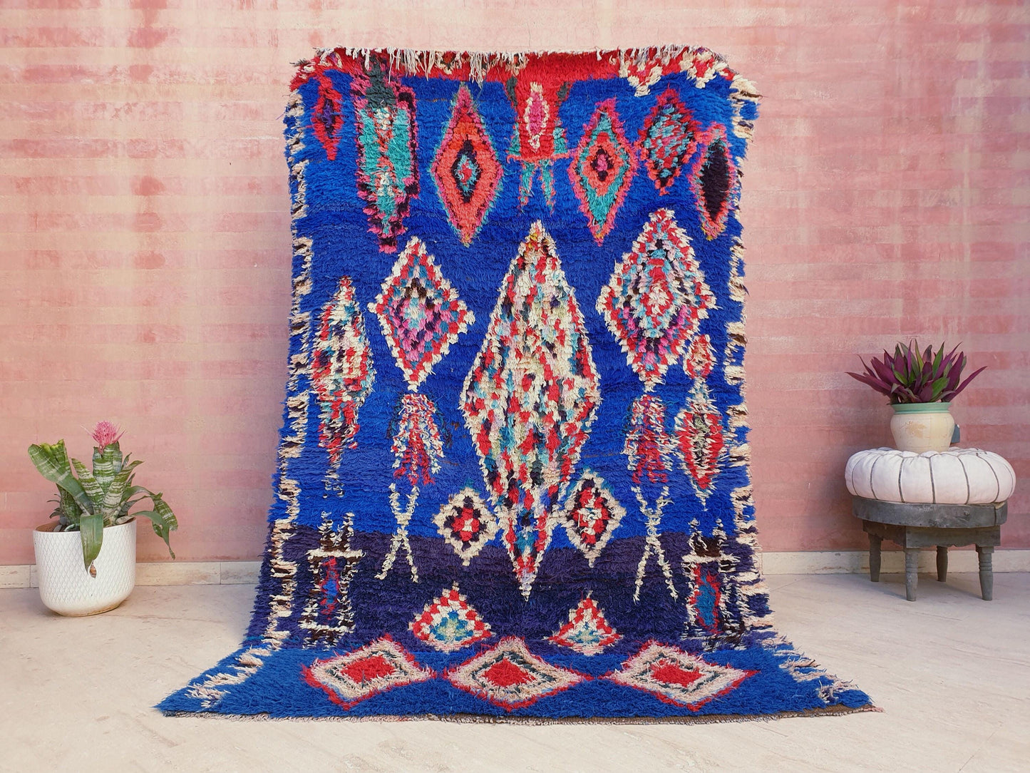 Majestic Vintage Moroccan rug 5.2x8 "Blue Orchid" Unique Stunning blue Azilal Berber rug, boujaad rug boucherouite rug