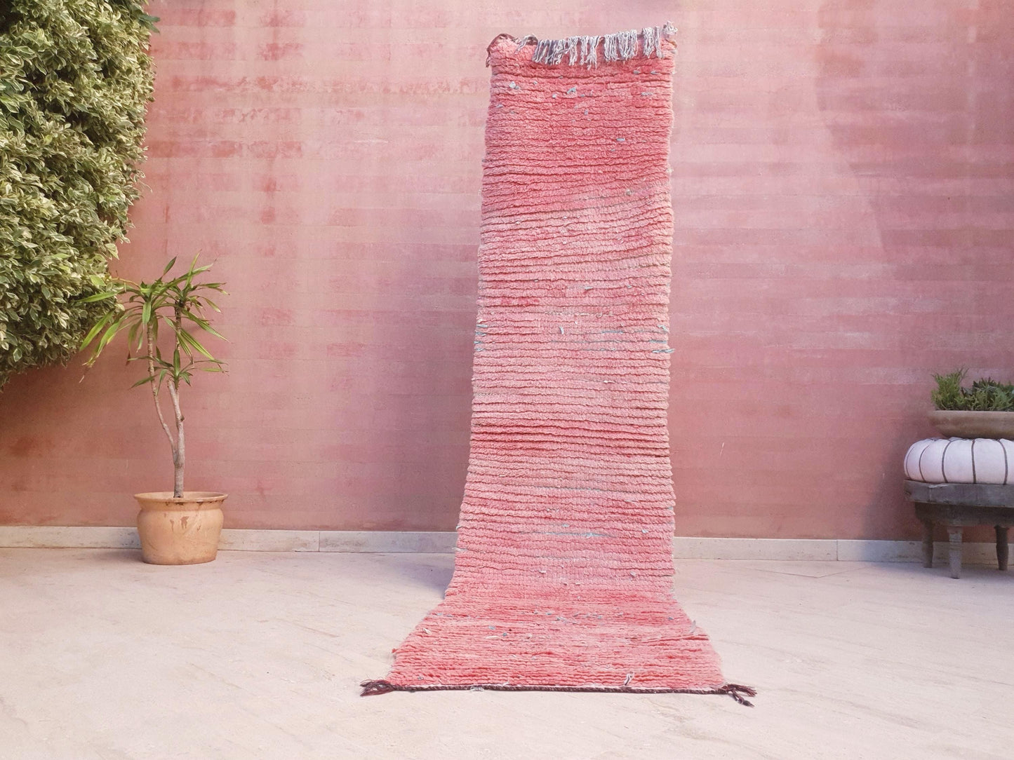 Gorgeous Vintage Moroccan RunnerRug 2.2x9 Pink Boujaad Rug | Pink Panther | Hallway Rug | Vintage Bedroom Rug | peach wool Rug