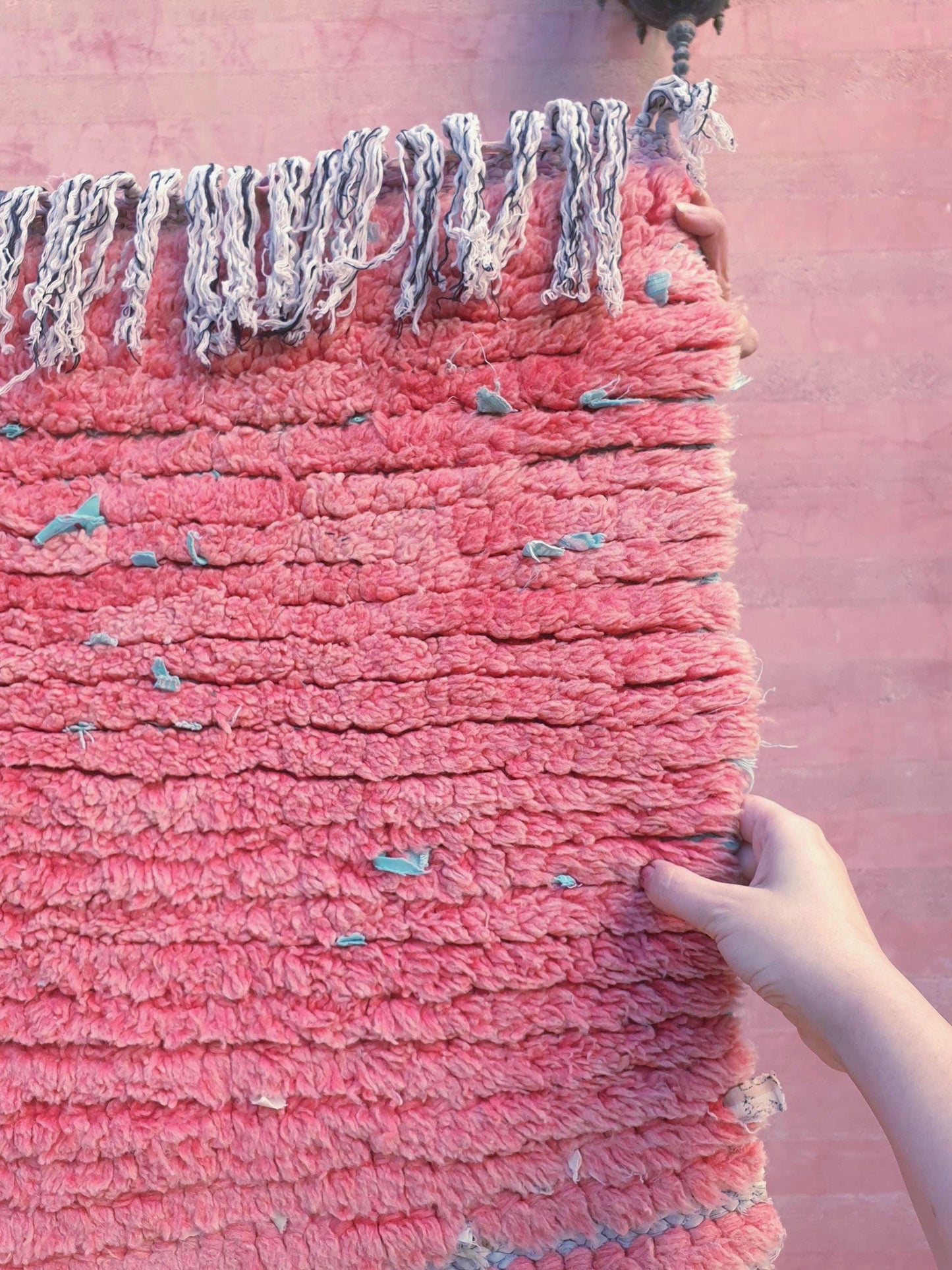 Gorgeous Vintage Moroccan RunnerRug 2.2x9 Pink Boujaad Rug | Pink Panther | Hallway Rug | Vintage Bedroom Rug | peach wool Rug