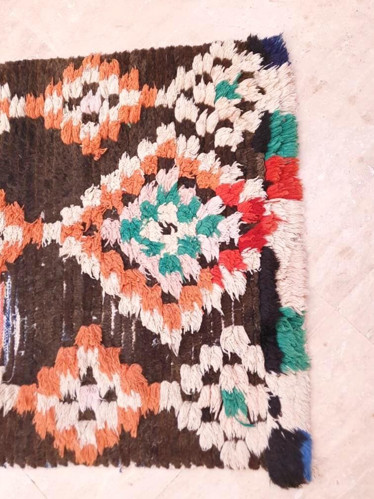 Vintage Moroccan Rug 2.6x9.2 Brown Boho retro runner Rug Morrocan rug  bedroom rug, living room rug boujaad accent rug
