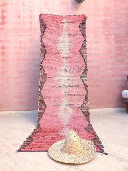 Vintage Moroccan hallway Rug 2.8x9.2 Gorgeous Pink Blush Boujaad rug,  , unique coral rug rug , Tribal kitchen rug