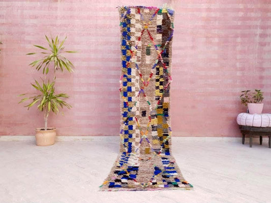 Vintage Moroccan rug 2.2x10 Unique Runner rug | Super Pretty Retro Moroccan hallway rug | Colorful Abstract Hallway rug